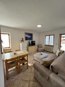 a living room with a couch and a table at DOLOMITI HOUSE 2 in Fiera di Primiero