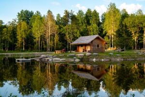 una cabaña de madera en el borde de un lago en Silma Retreat en Haapsalu