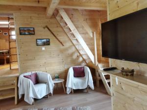 a living room with two chairs and a television at Chatka vo Vysokých Tatrách in Tatranska Strba