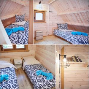 two pictures of a room with two beds at Lesne Runo Borsk in Borsk