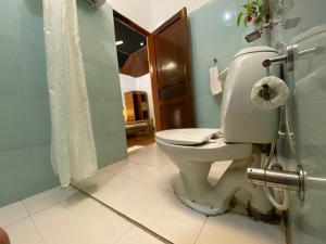 a bathroom with a toilet and a shower at Wild Orchid in Havelock Island
