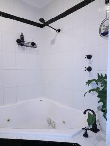a white bath tub in a bathroom with a plant at Centrally located Apt 22 - Smugglers Inn in Victor Harbor