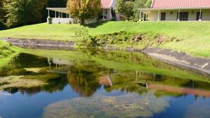 een weerspiegeling van een huis in een lichaam van water bij Arum Hill Lodge in Balgowan