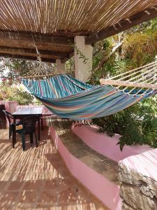 a hammock hanging from a pergola on a patio at dammusi 2 in Pantelleria