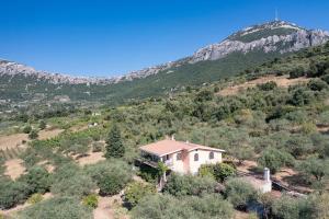 una casa en una colina con montañas en el fondo en Villino Filieri, en Dorgali