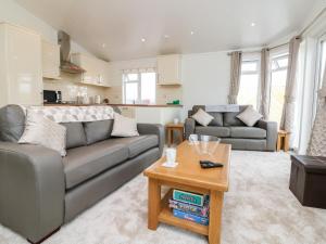 a living room with a couch and a table at Ridge's Retreat No 7 Kigbeare Lodges in Okehampton