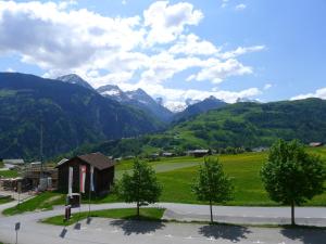 uma vista para um vale com montanhas ao fundo em Apartment Utoring Acletta-54 by Interhome em Disentis