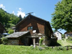 a log house in a field with a tree at Holiday Home Rustico Ingrid - MVA338 by Interhome in Semione
