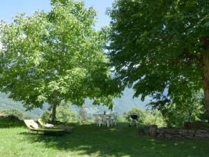 a yard with a table and a grill and trees at Holiday Home Rustico Ingrid - MVA338 by Interhome in Semione