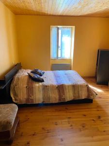 ein Schlafzimmer mit einem Bett in einem Zimmer mit einem Fenster in der Unterkunft Maison de 2 chambres avec jardin amenage et wifi a Le Masnau Massuguies in Lacaze