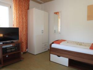 ein Schlafzimmer mit einem Bett, einer Kommode und einem TV in der Unterkunft Apartment Leon by Interhome in Nentershausen