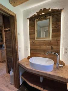 un baño con lavabo y espejo en Chalet Troadkasten by Interhome, en Dorf