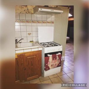 a kitchen with a stove and a sink at Stemicar dans les Landes in Lesperon