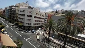 een uitzicht over een straat met palmbomen bij Central, quiet and comfortable room, breakfast in Las Palmas de Gran Canaria