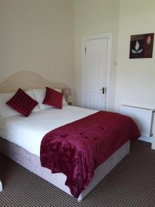a bedroom with a large bed with a purple blanket at Greenmount Accommodation in Killarney
