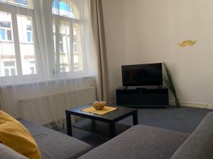 Televízia a/alebo spoločenská miestnosť v ubytovaní Little Tom Apartments