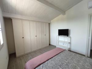 a bedroom with a bed and a flat screen tv at Affittacamere Villa Mary in Pistoia
