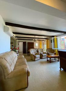duży salon z kanapami i stołem w obiekcie Farmhouse 6 pers in Peymeinade - 20 min from Cannes w mieście Peymeinade