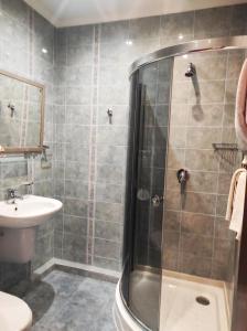 a bathroom with a shower and a sink at Готель Преміум in Lviv +14 photos