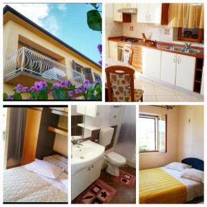 a collage of pictures of a kitchen and a bathroom at Apartments Nela in Jelsa
