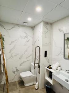 COOL LOFTS ALAMEDA VALENCIA في فالنسيا: حمام مع مرحاض ومغسلة +47 صورة