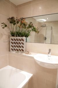 a bathroom with a white sink and a mirror at Hay Retreats in Hay-on-Wye +13 photos