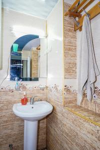 uma casa de banho com um lavatório e um espelho em Bori's Guesthouse em Ushguli