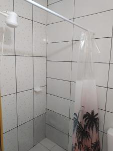 a bathroom with a shower with a plastic bag at Morada da Lua in Foz do Iguaçu