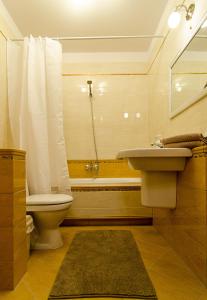 a bathroom with a toilet and a sink and a shower at Lovely Dream Apartment in Vilnius