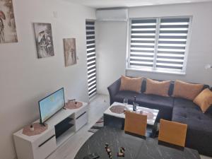 a living room with a couch and a tv at Apartman Miloš in Soko Banja