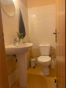 a bathroom with a toilet and a sink at House with a BBQ terrace in the centre of Lagos in Lagos