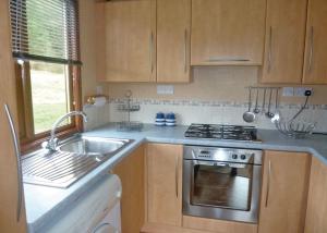 a kitchen with a sink and a stove at Clear Sky Lodge Park in Falstone