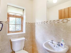 un baño con inodoro y lavabo en Horseshoe, en Little Glenham 15 fotos más