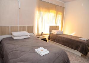 een hotelkamer met 2 bedden en een raam bij Planaltur Hotel in Passo Fundo