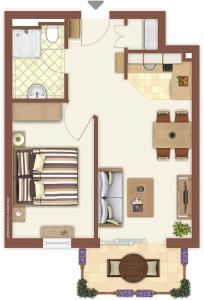 Grundriss eines Hauses mit in der Unterkunft Apartment Residenz am Balmer See Wohnung 44 mit Wellnessbereich in Balm