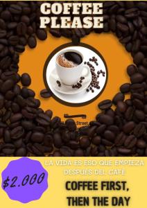 a flyer for a coffee place with a cup of coffee at Hostal Gastro Bar Casa Colibrí in Bogotá