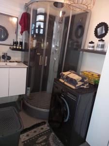 Kuchyň nebo kuchyňský kout v ubytování CHAMBRE CHEZ L HABITANT PISCINE VUE MER SDB et TERRASSE PRIVEE