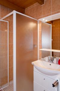 a bathroom with a sink and a shower at Les Mouflons in La Chapelle-dʼAbondance +12 photos