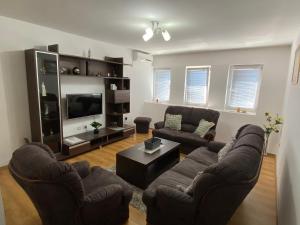 a living room with two couches and a tv at Apartman - stan na dan LENJINKA in Vranje