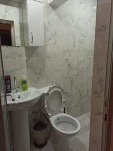 een badkamer met een wit toilet en een wastafel bij moonlight (AY IŞIĞI ) in Canakkale