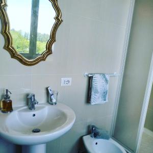 a bathroom with a sink and a mirror at Villa Cimina in Caprarola +11 photos