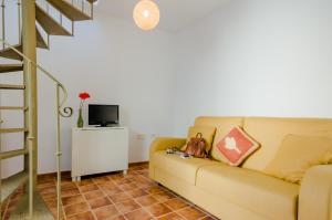 a living room with a couch and a television at Apartamento Junquera in Conil de la Frontera