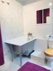 a bathroom with a tub and a toilet at La Maison des Roses in Moulins