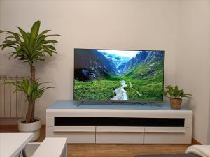 a living room with a television on a white dresser at Apt. Descenso del Sella, Arriondas in Arriondas