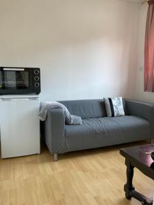a living room with a couch with a microwave at Chambre Is in Is-sur-Tille