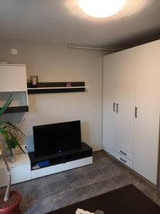 オグリンにあるStudio Apartment Dunjaの壁に薄型テレビが取り付けられたリビングルーム