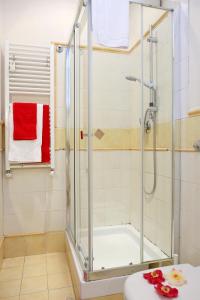 prysznic ze szklanymi drzwiami w łazience w obiekcie Apartment Felice w Rzymie +42 zdjęcia