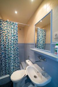 W łazience znajduje się umywalka, toaleta i lustro. w obiekcie Pokoje gościnne Nina we Władysławowie