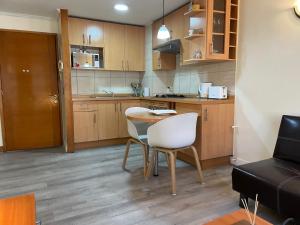 cocina con mesa y sillas en una habitación en Barrio Lastarria, Excelentes Apartamentos - Sofia Camilla Propiedades, en Santiago