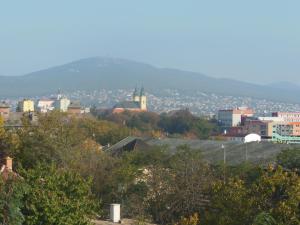 a view of a city with a mountain in the background at Penzion Premona in Nitra